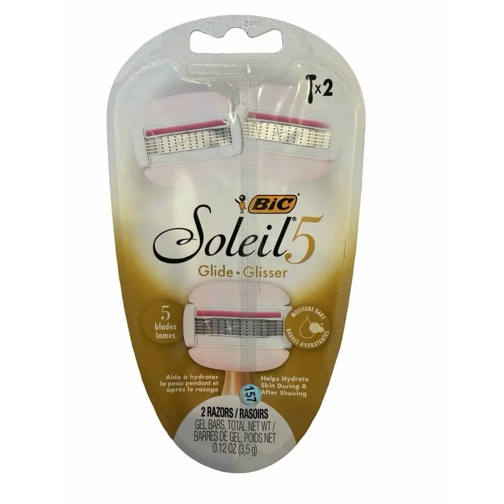 SET OF 6 BIC Soleil Glide Women's Disposable Razors 5 Blade 2 Piece Razor Set